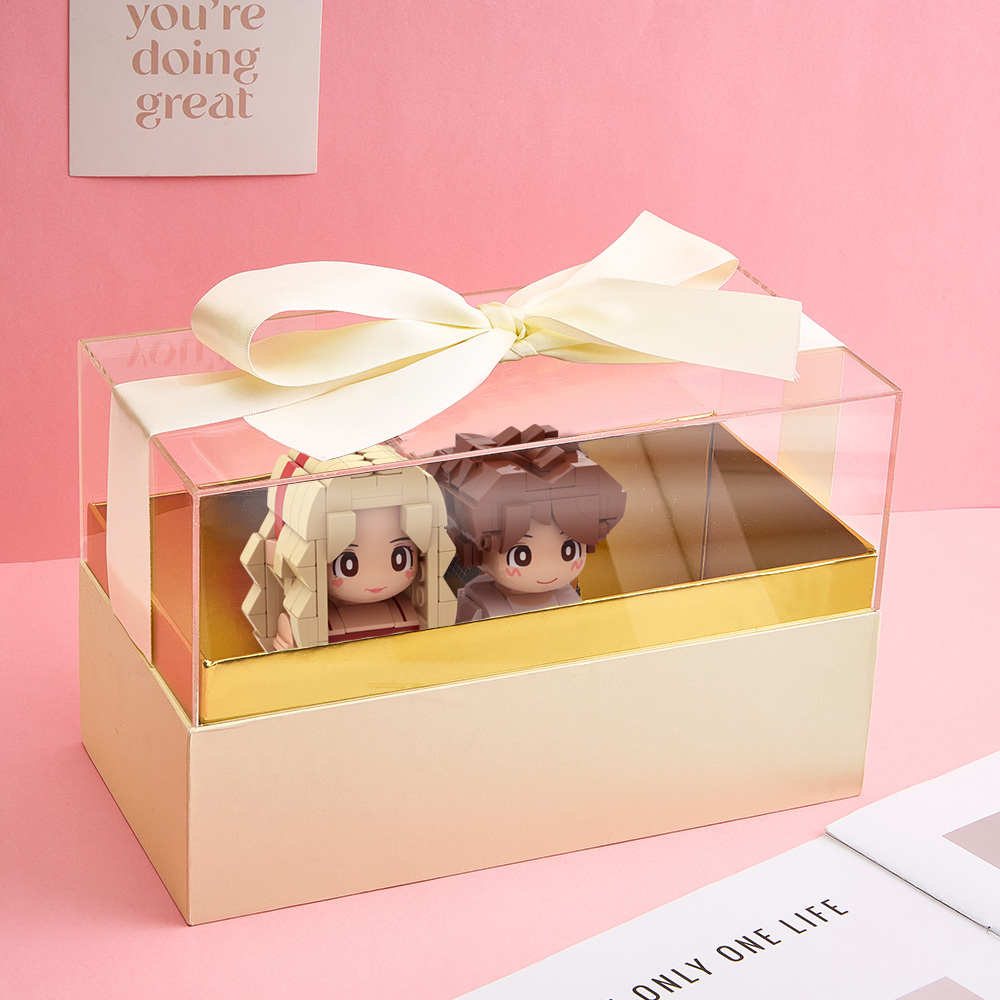 Customizable Fully Body 2 People Custom Brick Figures with Gift Box