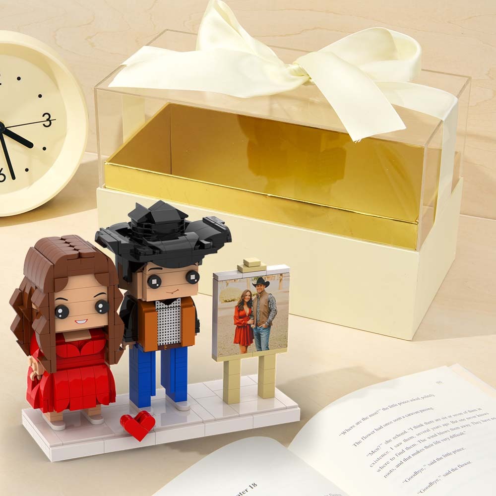 Customizable Fully Body 2 People Custom Brick Figures with Gift Box