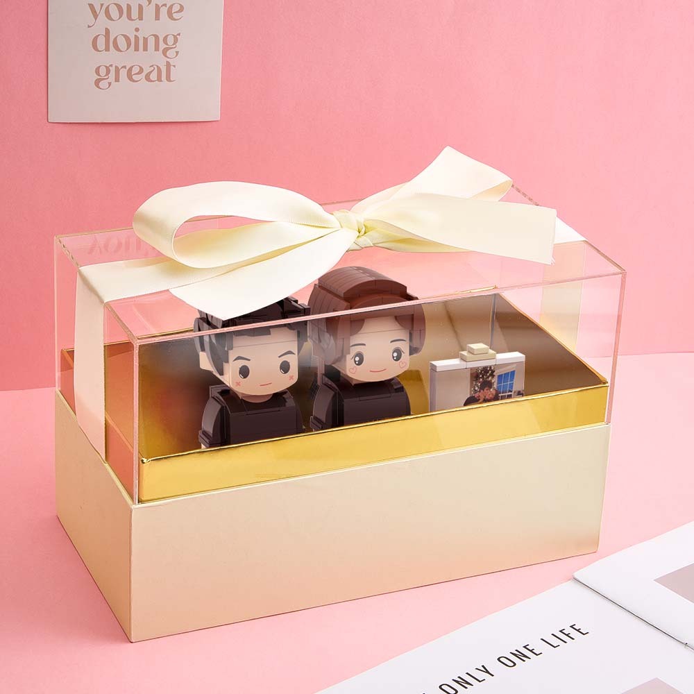 Customizable Fully Body 2 People Custom Brick Figures with Gift Box