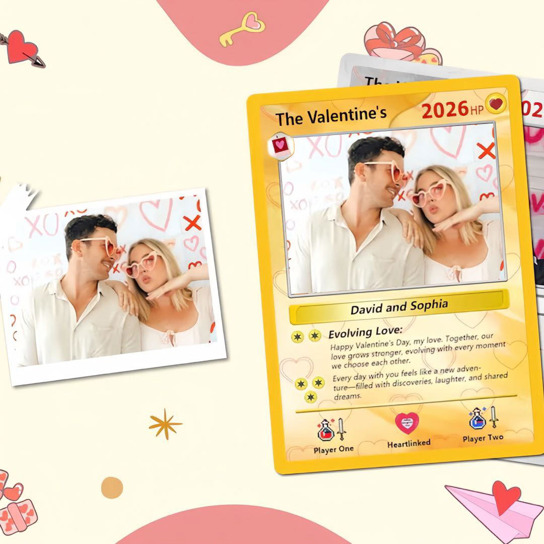 Personalized Valentine’s Day Power Couple Card, Custom Anniversary Card Couple Photo Anime Style, Best Valentine's Day Gift for Lover - MyFaceTshirt
