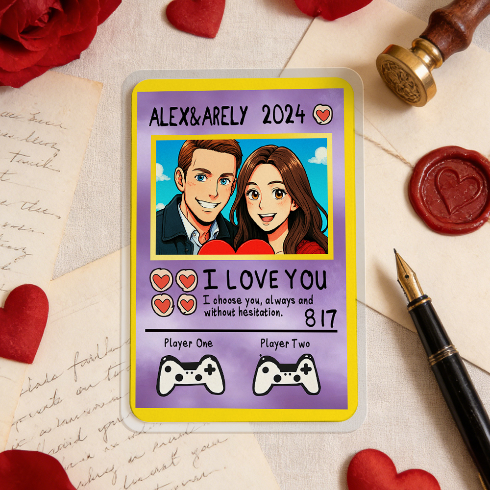 Personalized Valentine’s Day Power Couple Card, Custom Anniversary Card Couple Photo Anime Style, Best Valentine's Day Gift for Lover - MyFaceTshirt