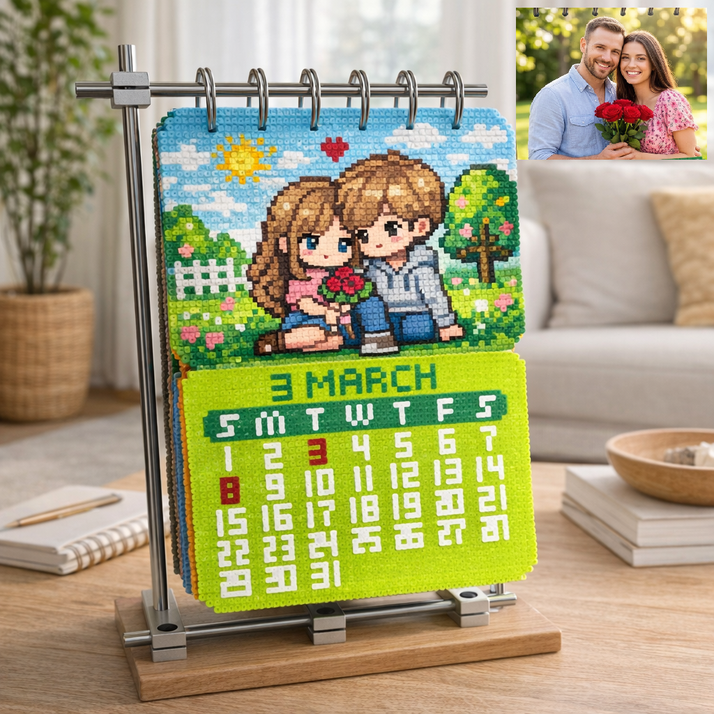 Custom Pixel Bead Calendar – Personalized Anniversary Desk Display, Cute Handmade Date Reminder Gift for Couples