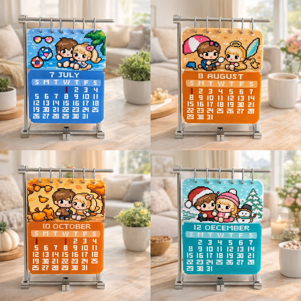 Custom Pixel Bead Calendar – Personalized Anniversary Desk Display, Cute Handmade Date Reminder Gift for Couples