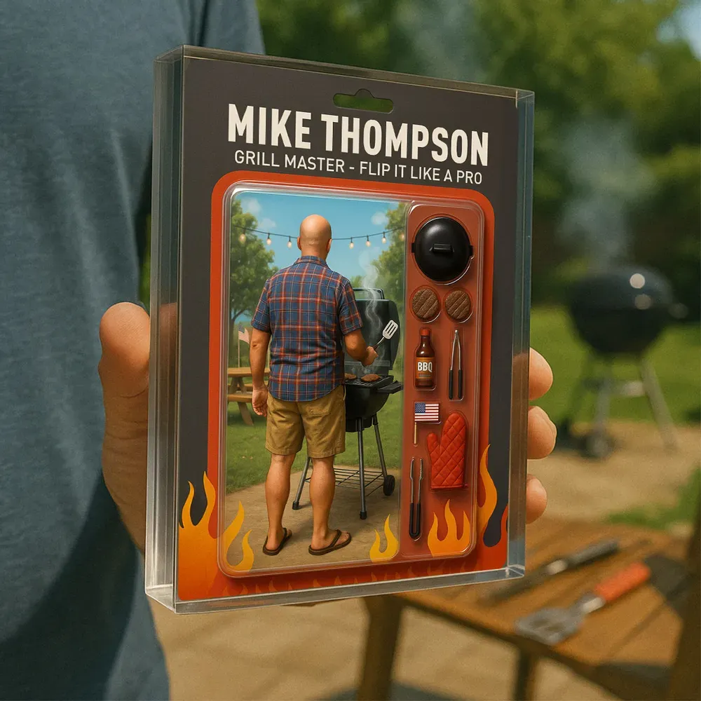 Grilling Master – Dad or Grandpa Realistic Figure Style Personalized Acrylic Block Plaque