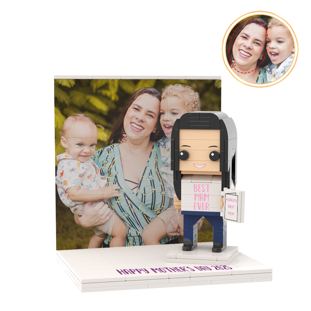 Mothers Day Photo Display with Personalised Brick Figure