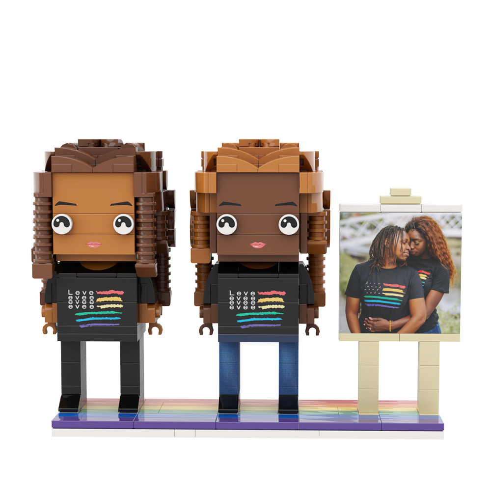 Gay Couple Rainbow Heart Style Gift Brick Figures Personalized Couples Brick Figures with Pride Flag