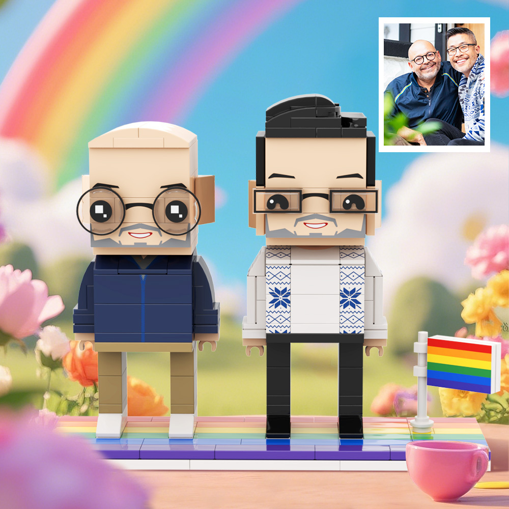 Gay Couple Rainbow Heart Style Gift Brick Figures Personalized Couples Brick Figures with Pride Flag