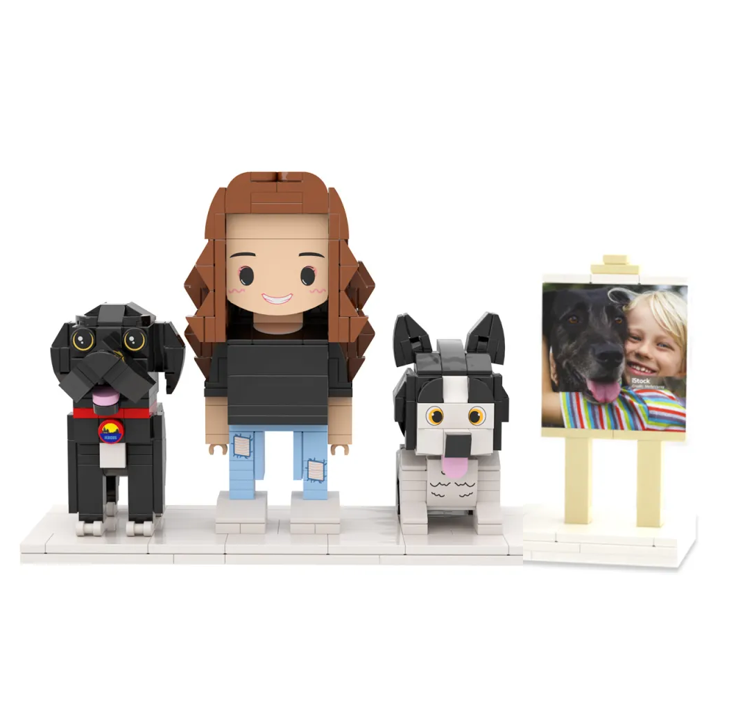 Custom Brick Figures Persaonalized Brick Figures 1 person with 2 Dogs