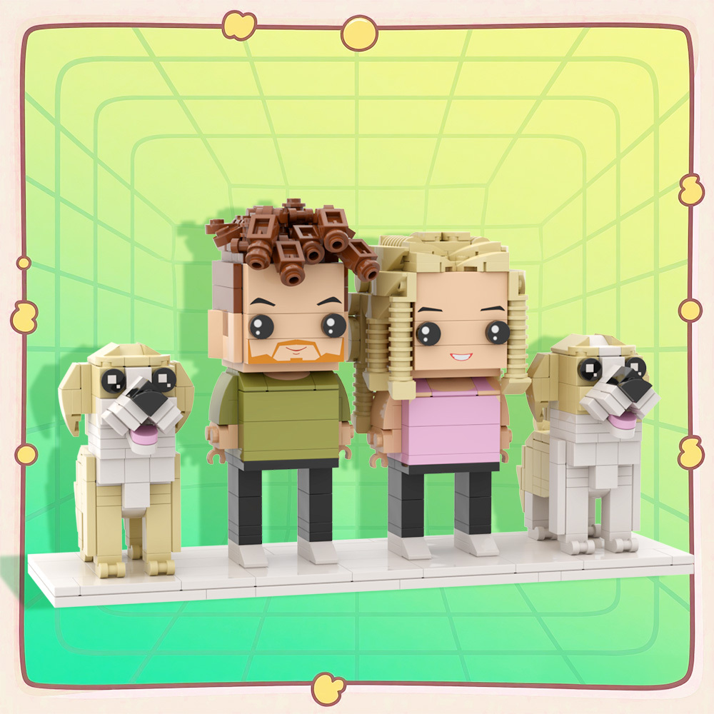 Full Body Customizable 2 People Brick Figures Persaonalized Brick Figures with 2 Dogs