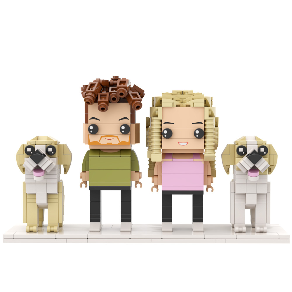 Full Body Customizable 2 People Brick Figures Persaonalized Brick Figures with 2 Dogs