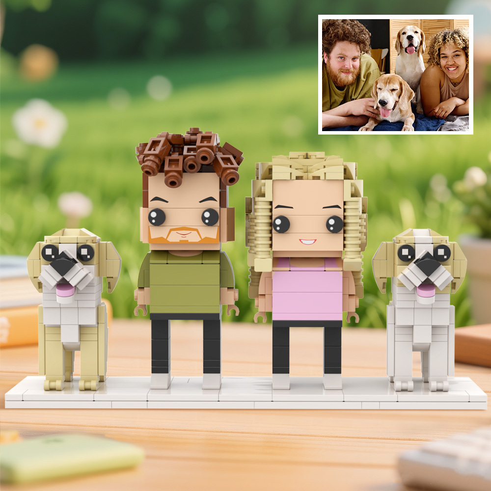 Full Body Customizable 2 People Brick Figures Persaonalized Brick Figures with 2 Dogs