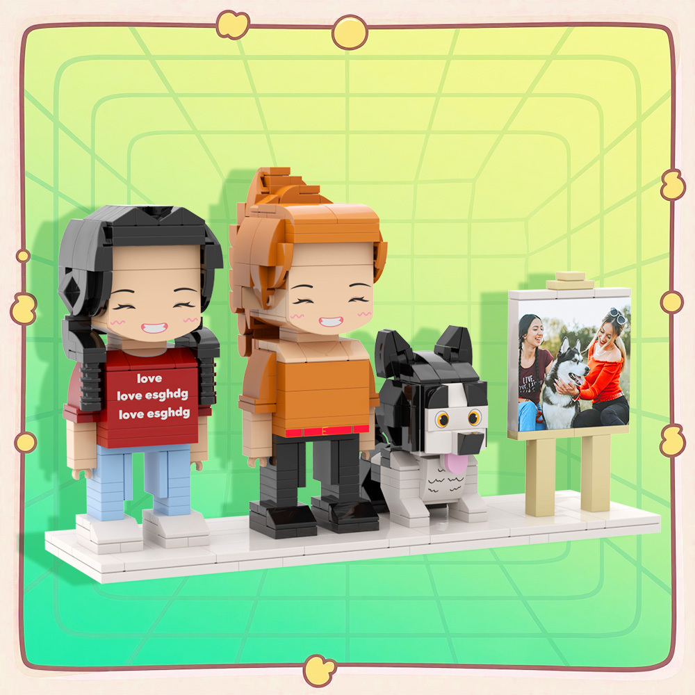 Full Body Customizable 2 People Brick Figures Persaonalized Brick Figures with Pet
