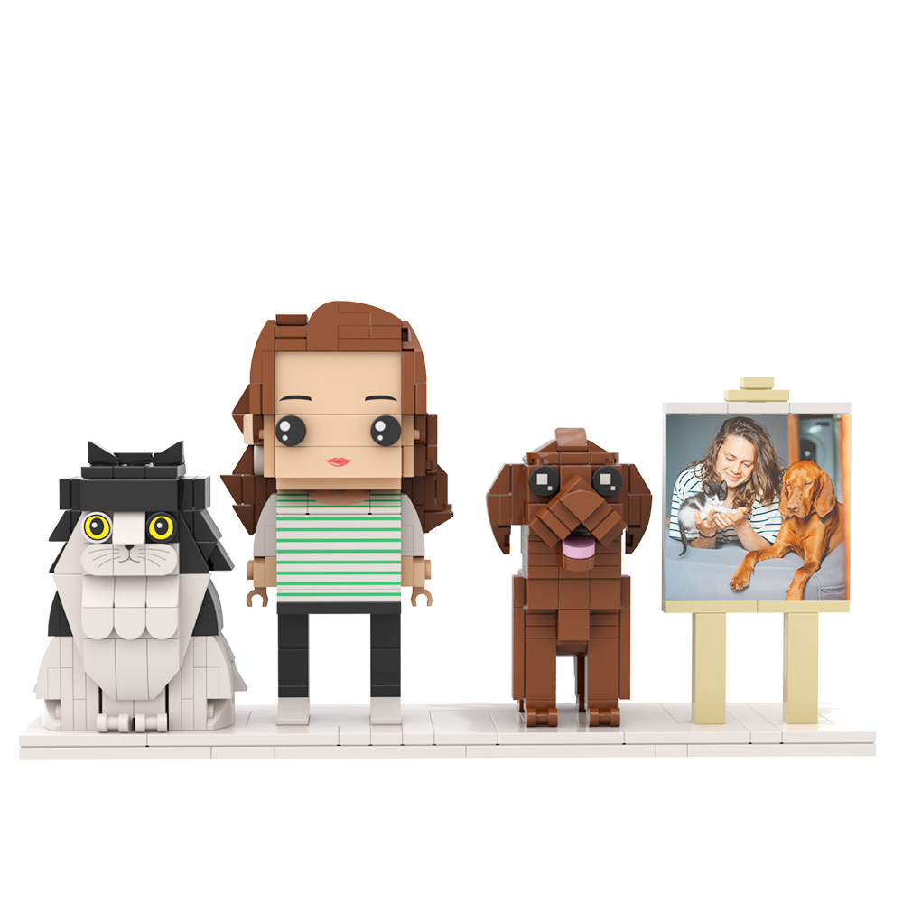 Personalized 1 People Fully Body People With Dog and Cat Pets Family Gifts
