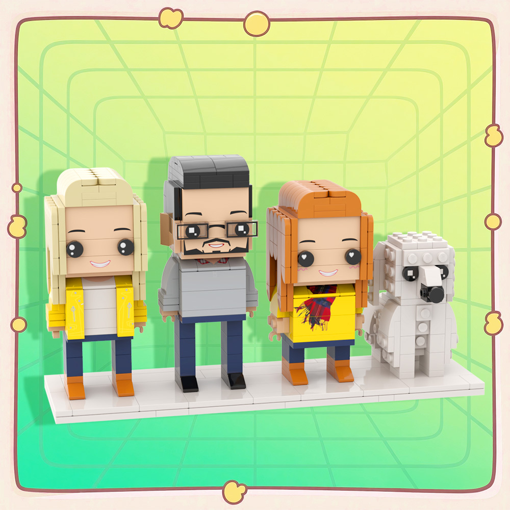 Full Body Persaonalized 3 People and Dog Brick Figures Perfect Pet Family Gift