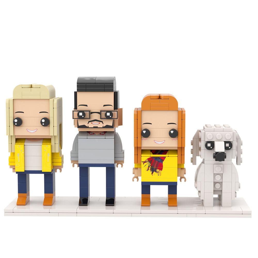 Full Body Persaonalized 3 People and Dog Brick Figures Perfect Pet Family Gift