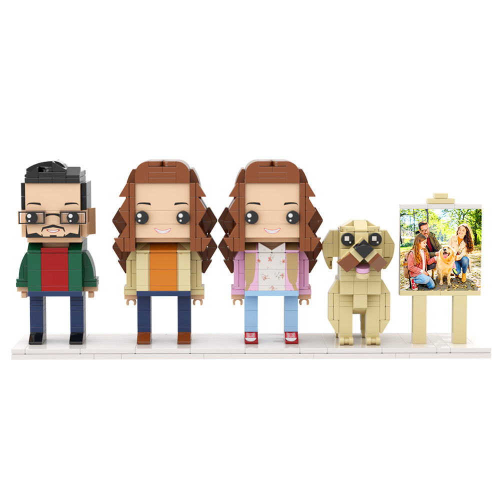 Personalized 3 People and Dog Photo Frame Custom Brick Figures
