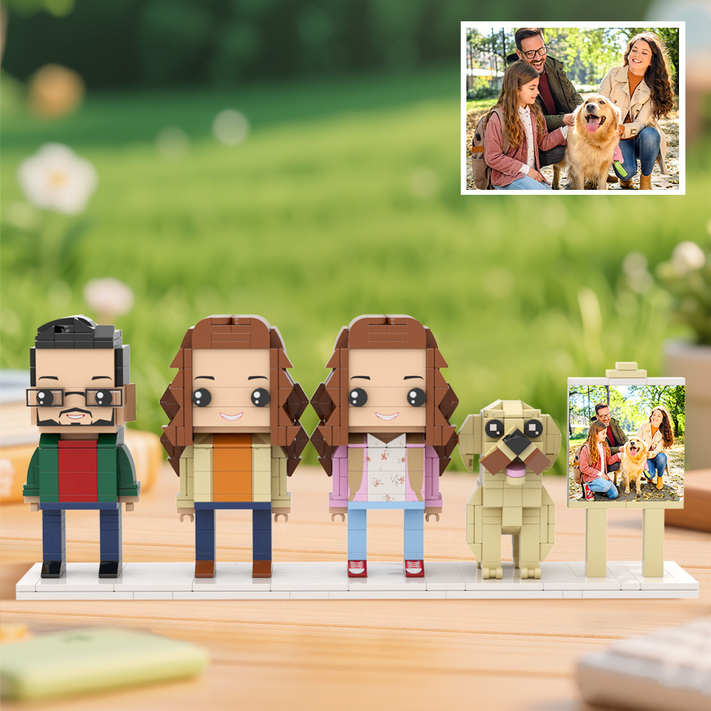 Personalized 3 People and Dog Photo Frame Custom Brick Figures