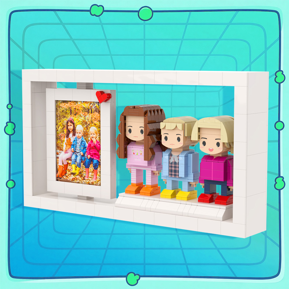 Customizable 3 People Custom Brick Figures Photo Frame Gifts for Family
