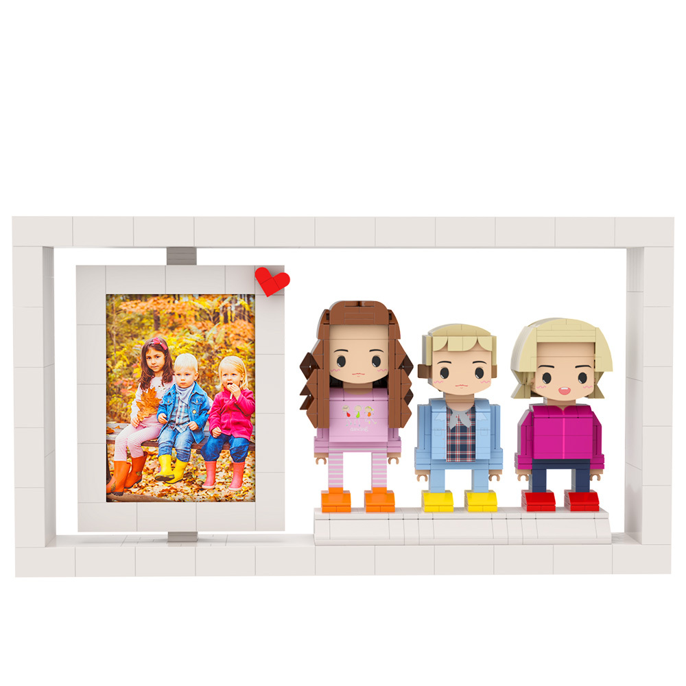 Customizable 3 People Custom Brick Figures Photo Frame Gifts for Family