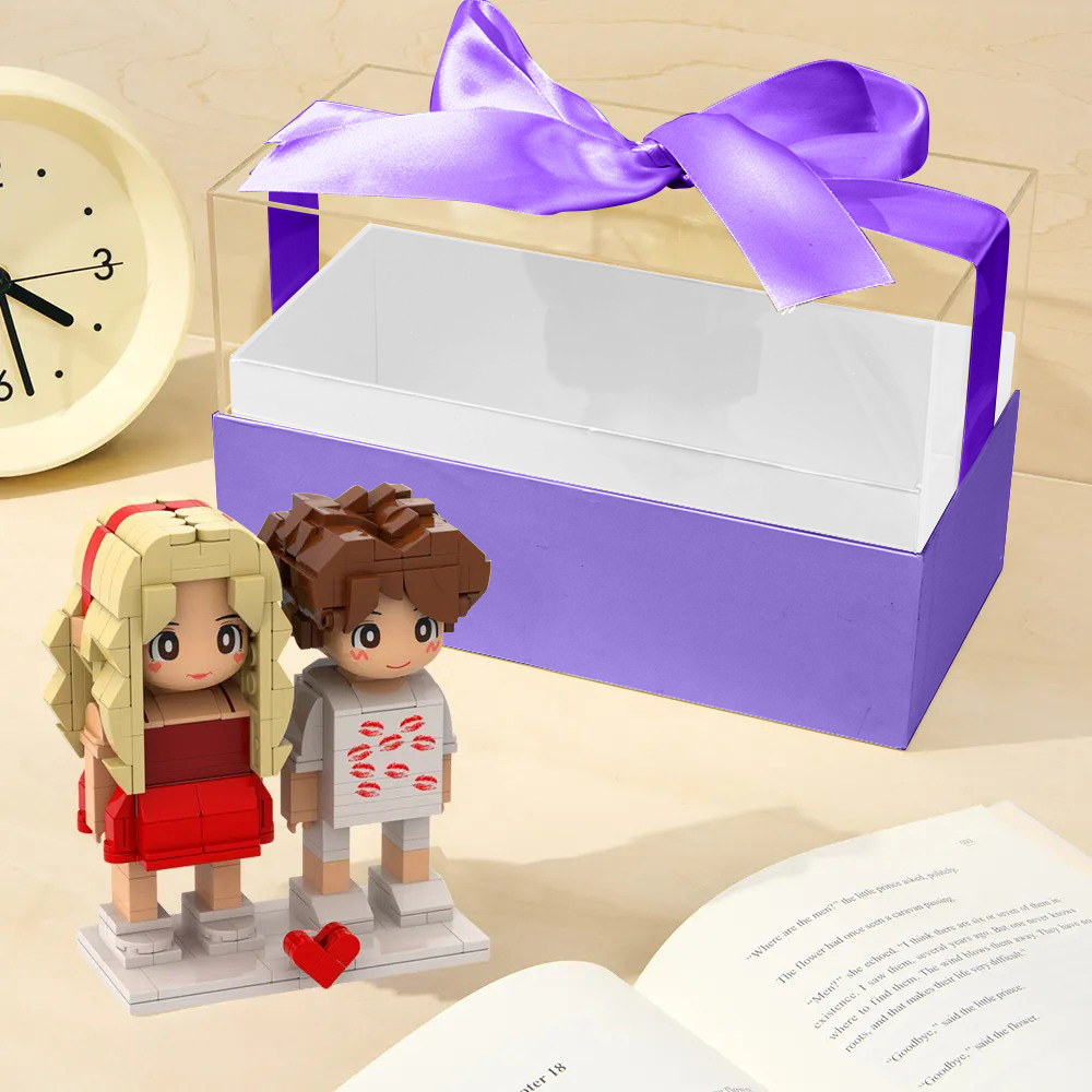 Custom Fully Body 2 People Custom Brick Figures with Gift Box Valentine's Day Gift