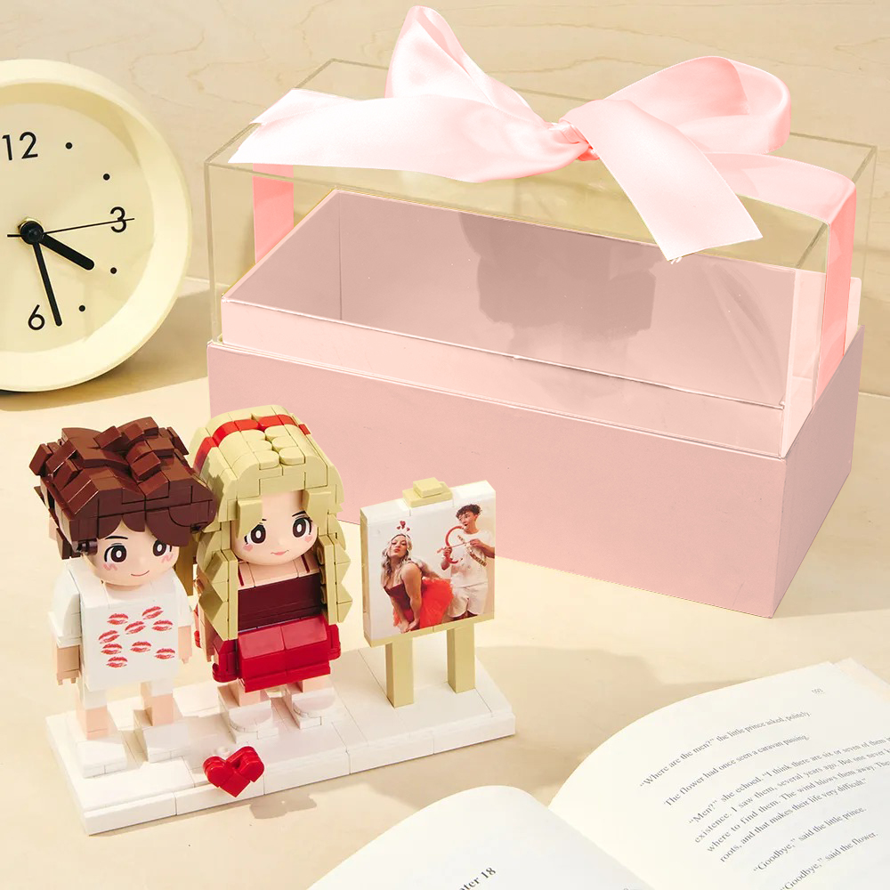 Custom Fully Body 2 People Custom Brick Figures with Gift Box Valentine's Day Gift