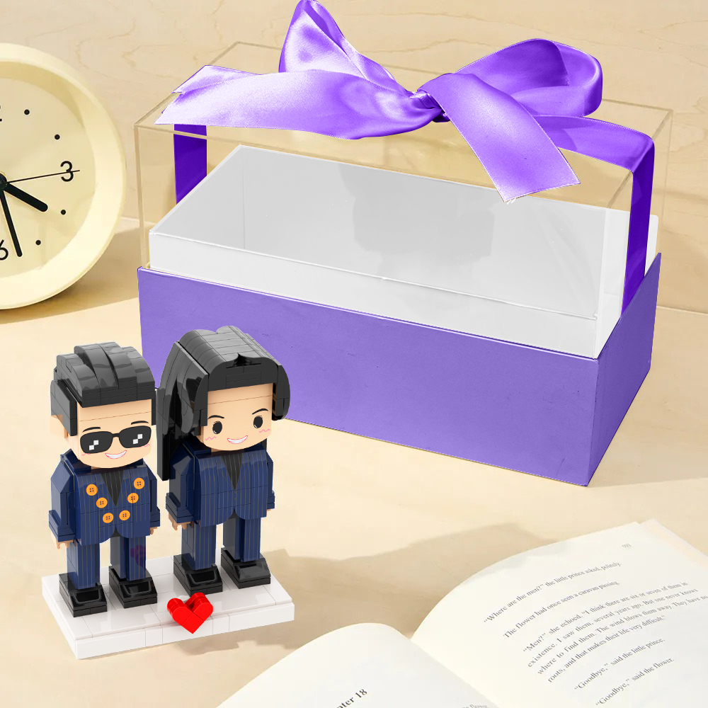 Custom Fully Body 2 People Custom Brick Figures with Gift Box Valentine's Day Gift