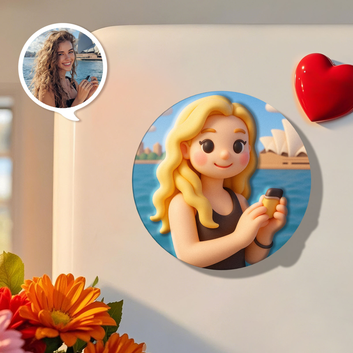 Custom 3D Cartoon Personalized Photo Fridge Magnet Badge -