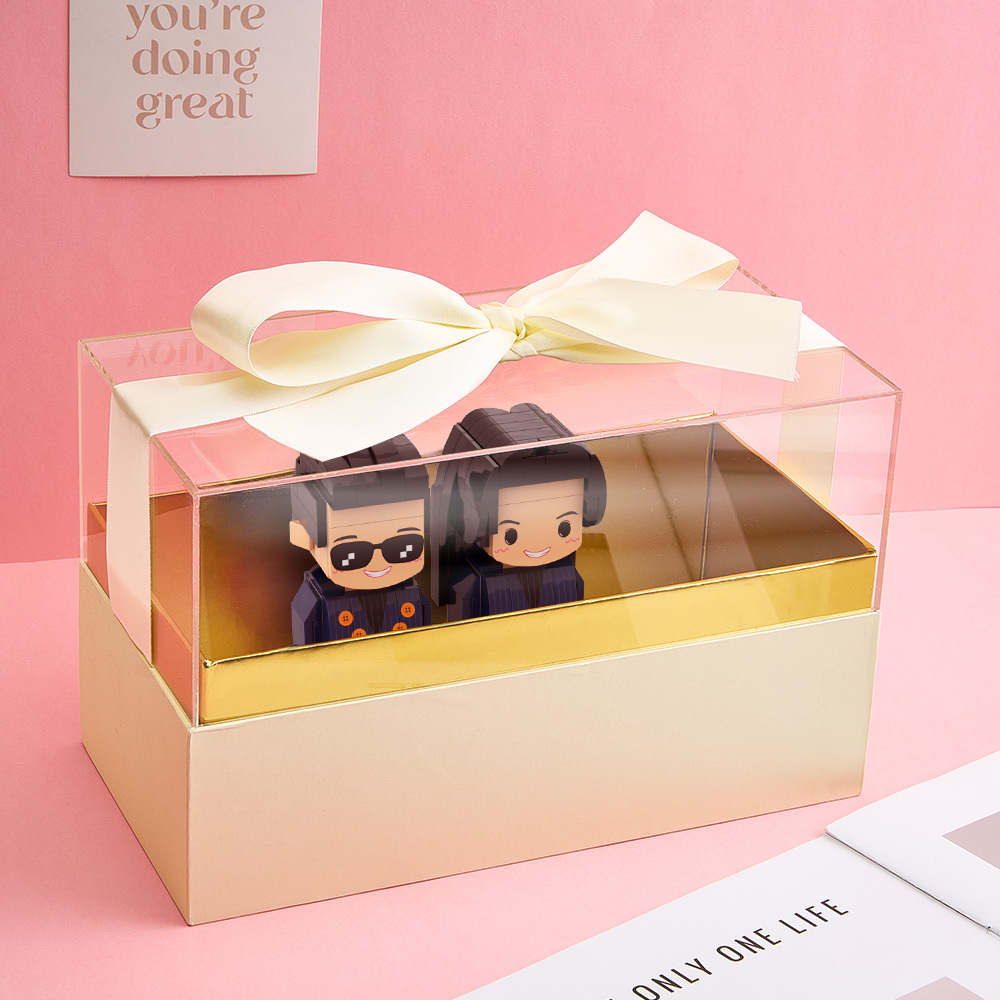 Customizable Fully Body 2 People Custom Brick Figures with Gift Box