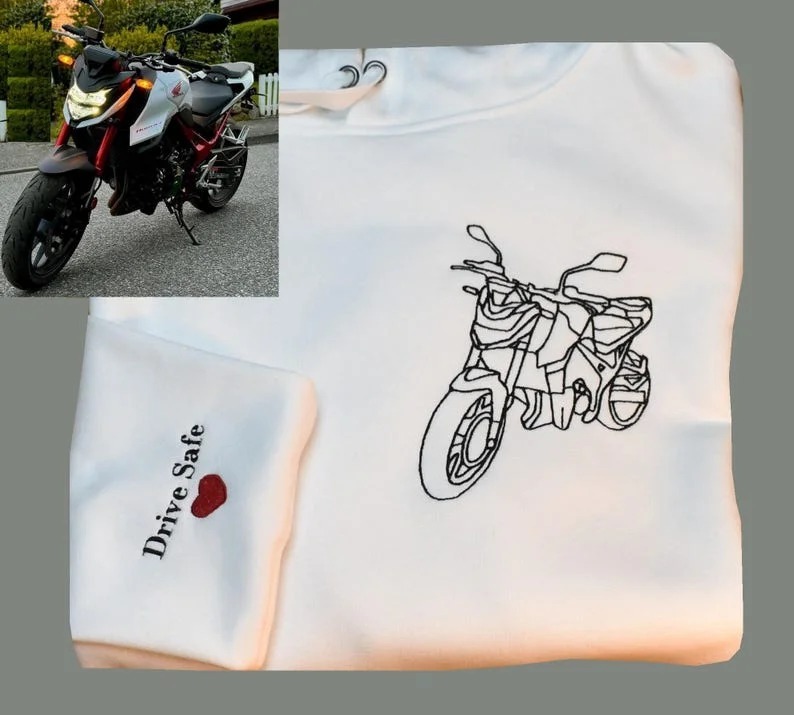 Personalized Embroidered Premium Hoodie With Outline Image Of Your Motorcycle