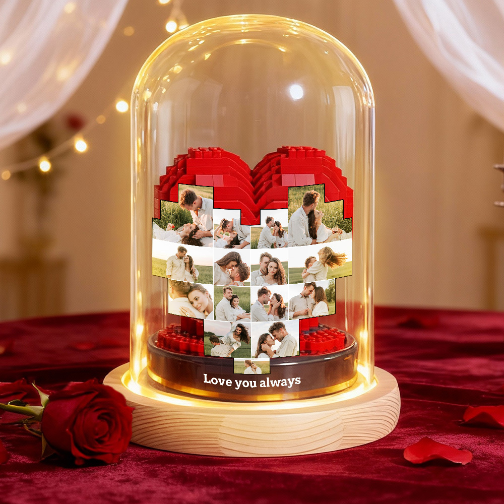 Custom Photo Love Building Block Night Ligh Toy Creative DIY Christmas Gift Assembling With Luminous Glass Cover, Gift For Sisters/Couples/Family