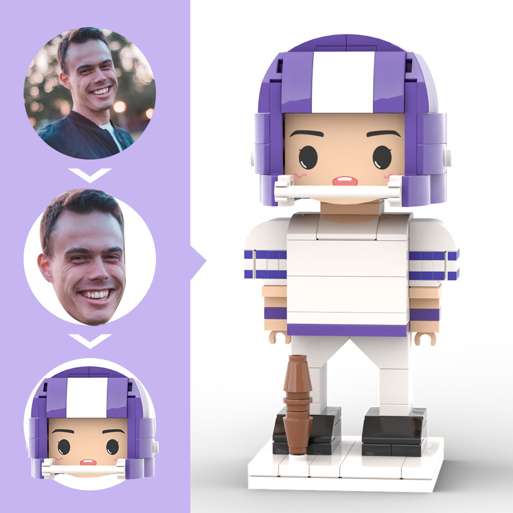Customized Head Brick Figure American Football Player