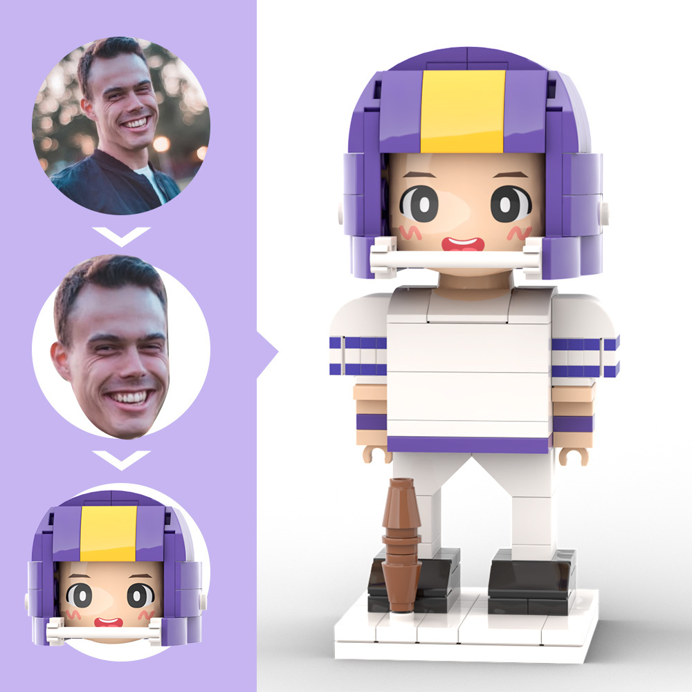 Customized Head Brick Figure American Football Player