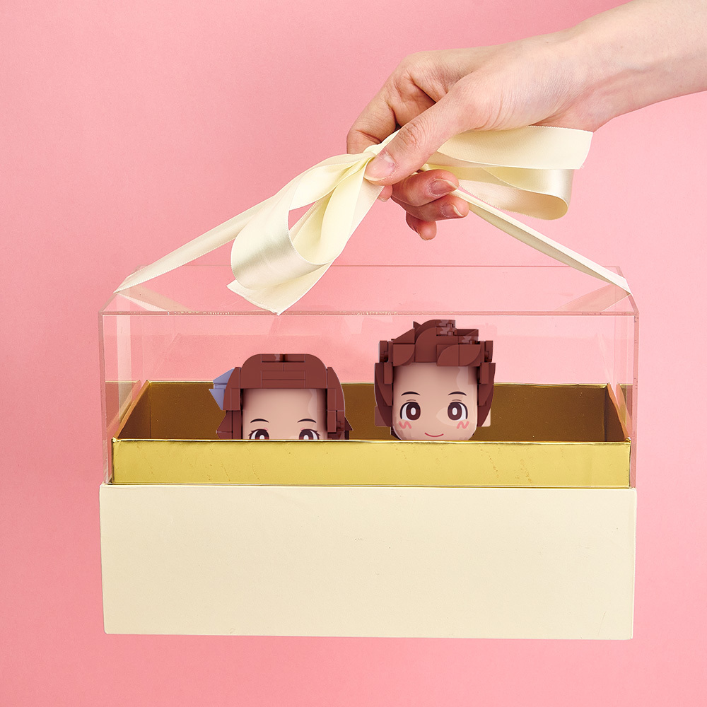 Customizable Fully Body 2 People Custom Brick Figures with Gift Box