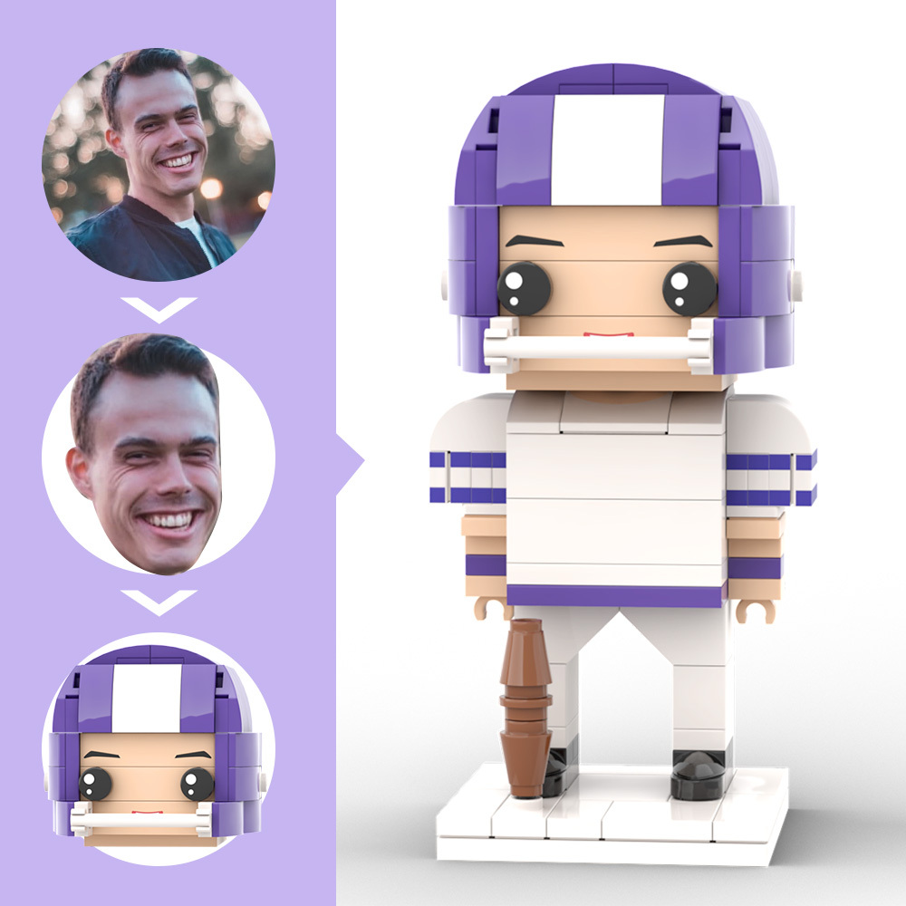 Customized Head Brick Figure American Football Player