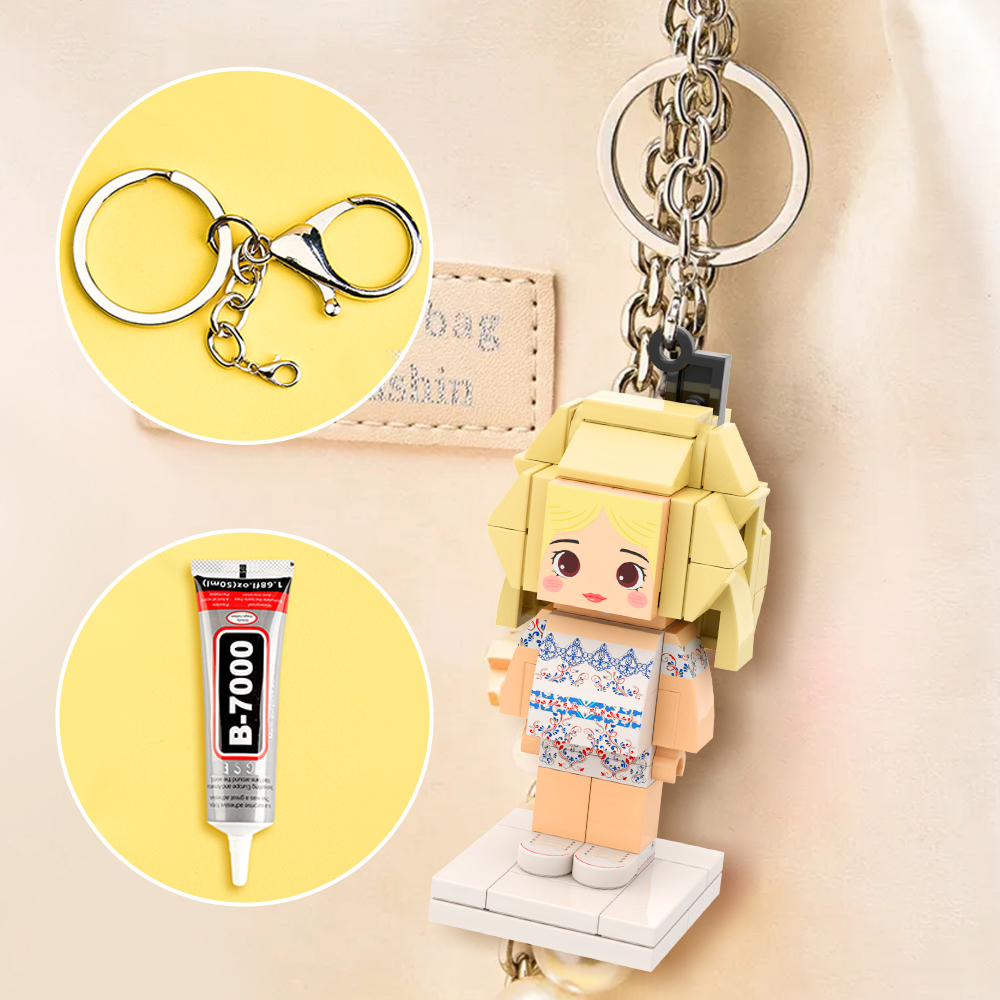Custom Cute Bag Charm Mini Fully Body 1 People Brick Figure with Engrave Text Keychain