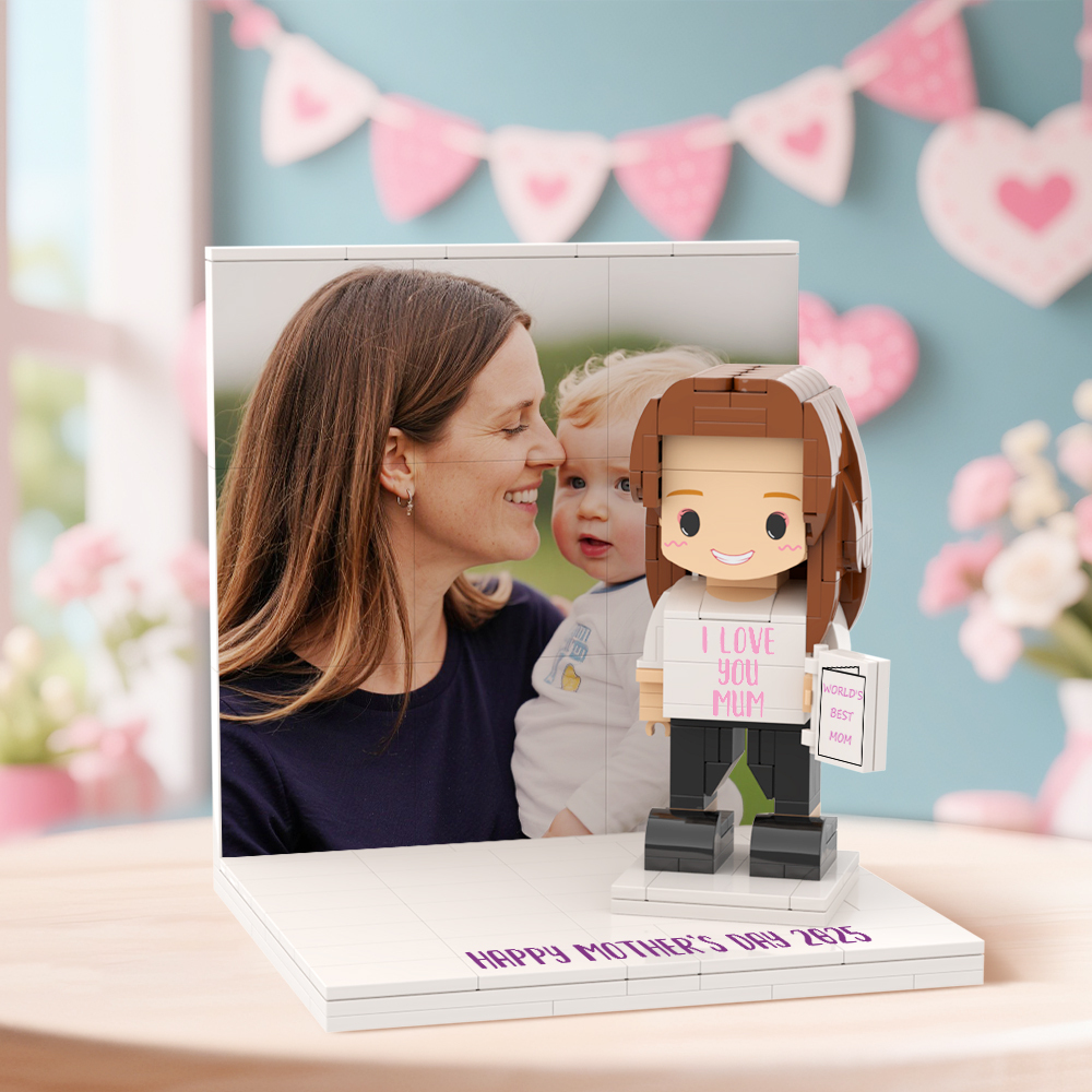 Mothers Day Photo Display with Personalised Brick Figure
