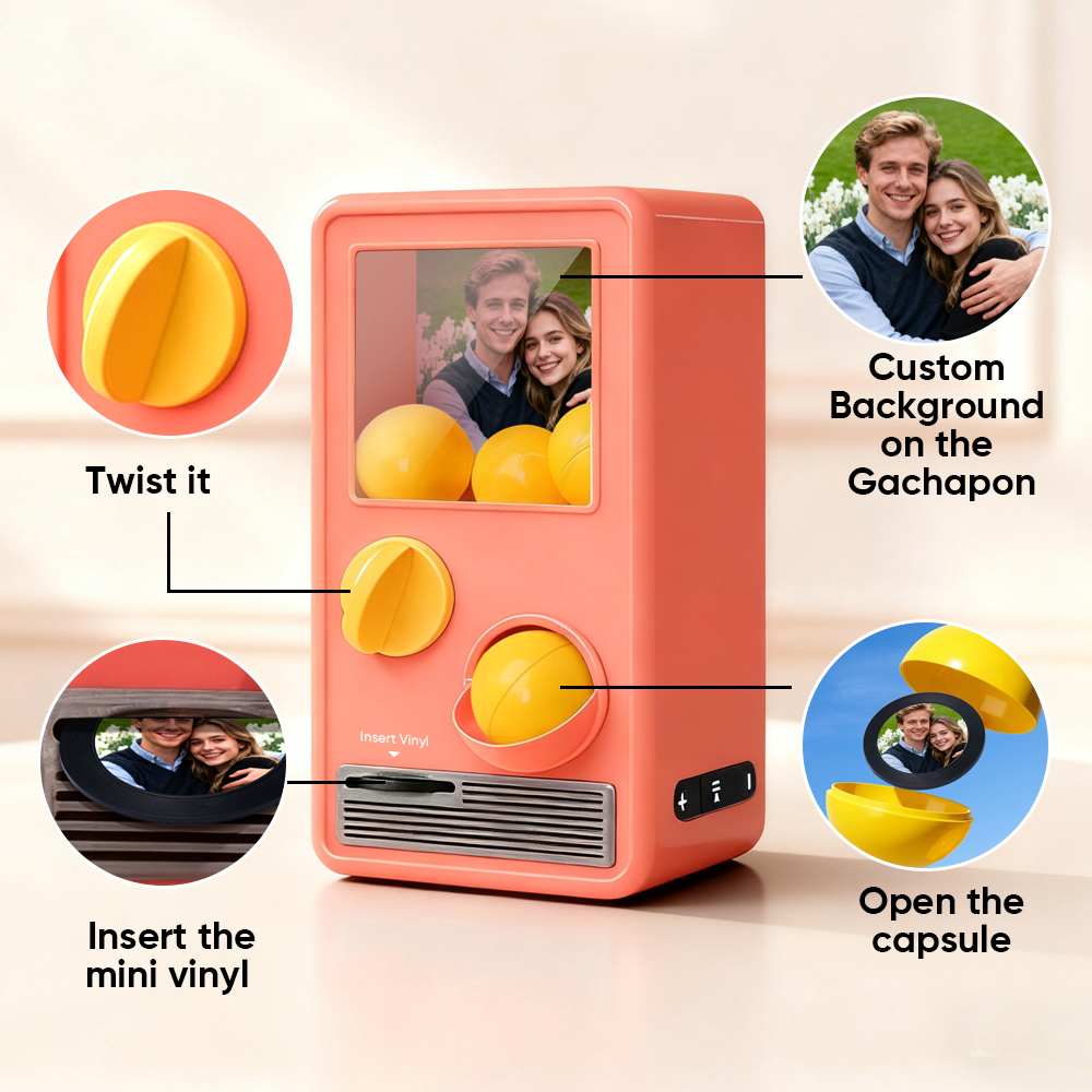 Personalized Music and Photo Music Gachapon Machine Custom Song Mini Record Box Retro Anniversary Gift - 