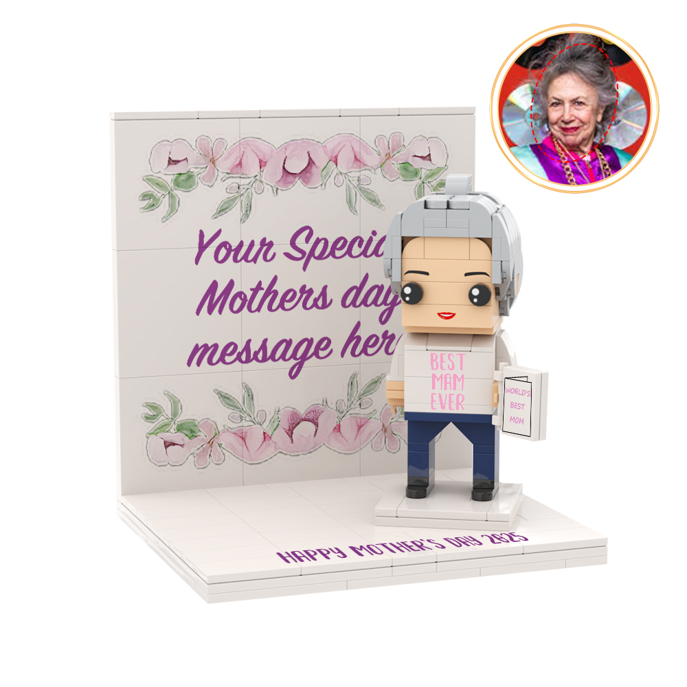Mothers Day Photo Display with Personalised Brick Figure