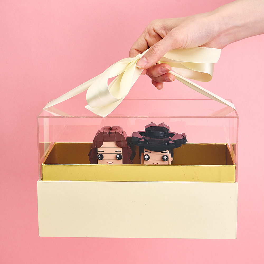 Customizable Fully Body 2 People Custom Brick Figures with Gift Box