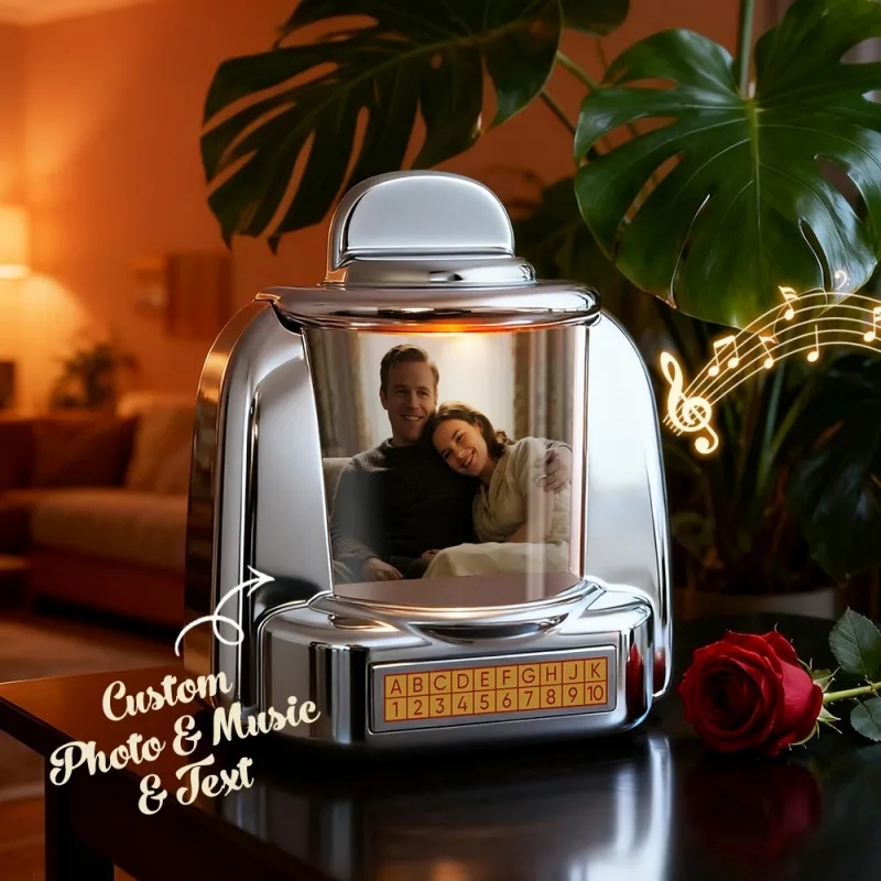 Custom Jukebox Retro Speaker – Personalized Photo Music Mini Player with Radio | Vintage Tabletop Home Decor Nostalgic Gift - 