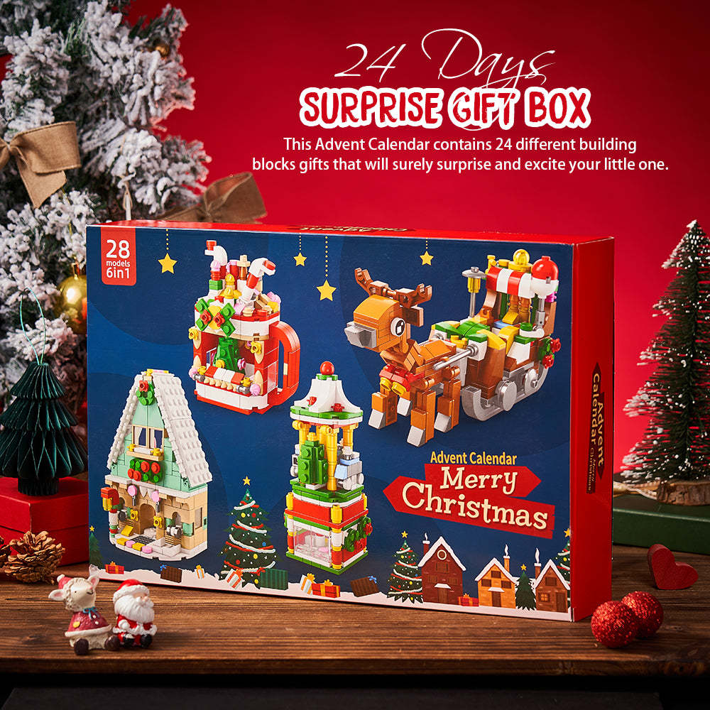 Christmas Sleigh Brick Figures Blind Box Christmas Brick Figures Surprise Blind Box 24 Calendar Countdown Gift Box