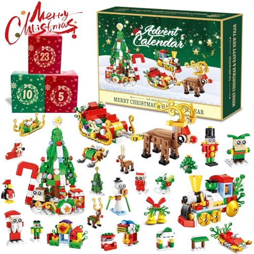 Christmas Advent Calendar 2025 Building Blocks for Adults- 24 Pack Assembly Blocks 24 Days Countdown Advent Calendar with Christmas Tree, Reindeer Sleigh & Train - 