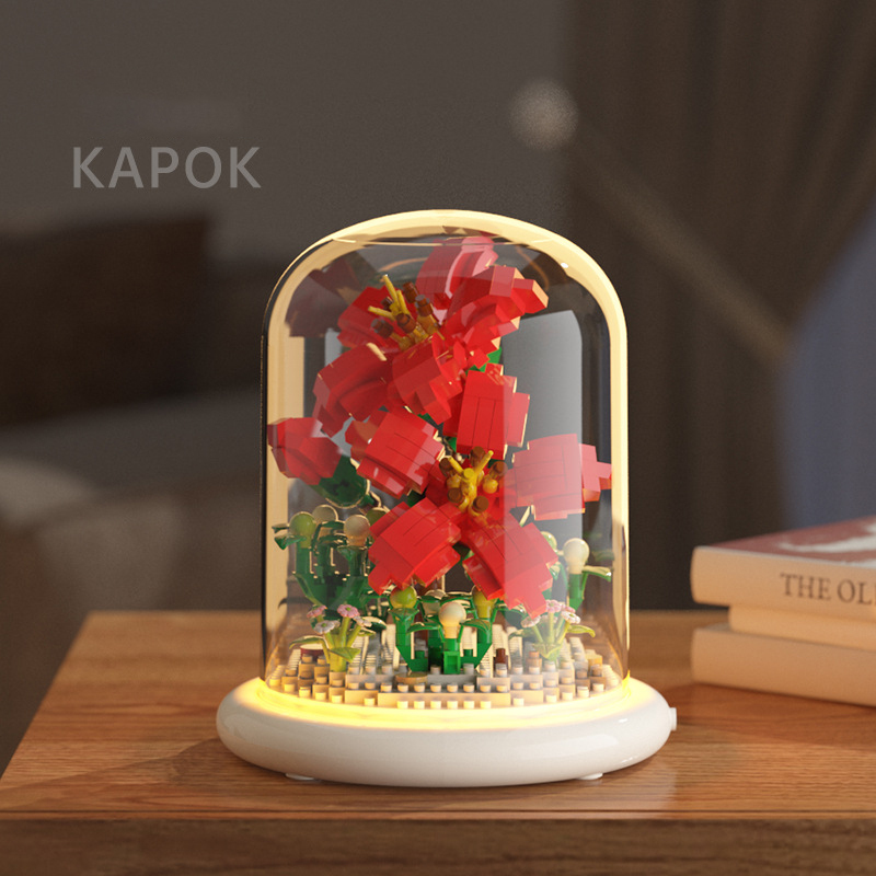 Flower Bouquets Building Sets,Mini Bricks Building Kit,DIY Building Blocks with Dust Cover Gift for Mum
