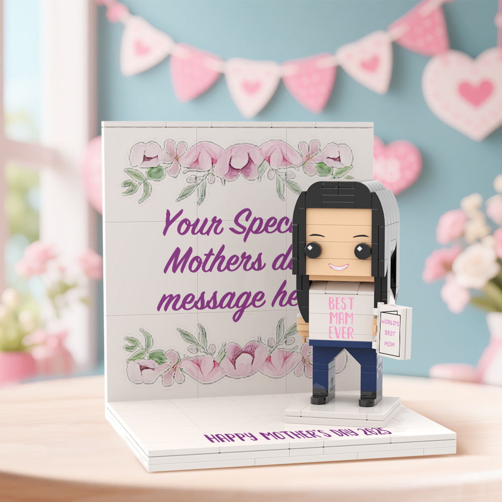 Mothers Day Photo Display with Personalised Brick Figure