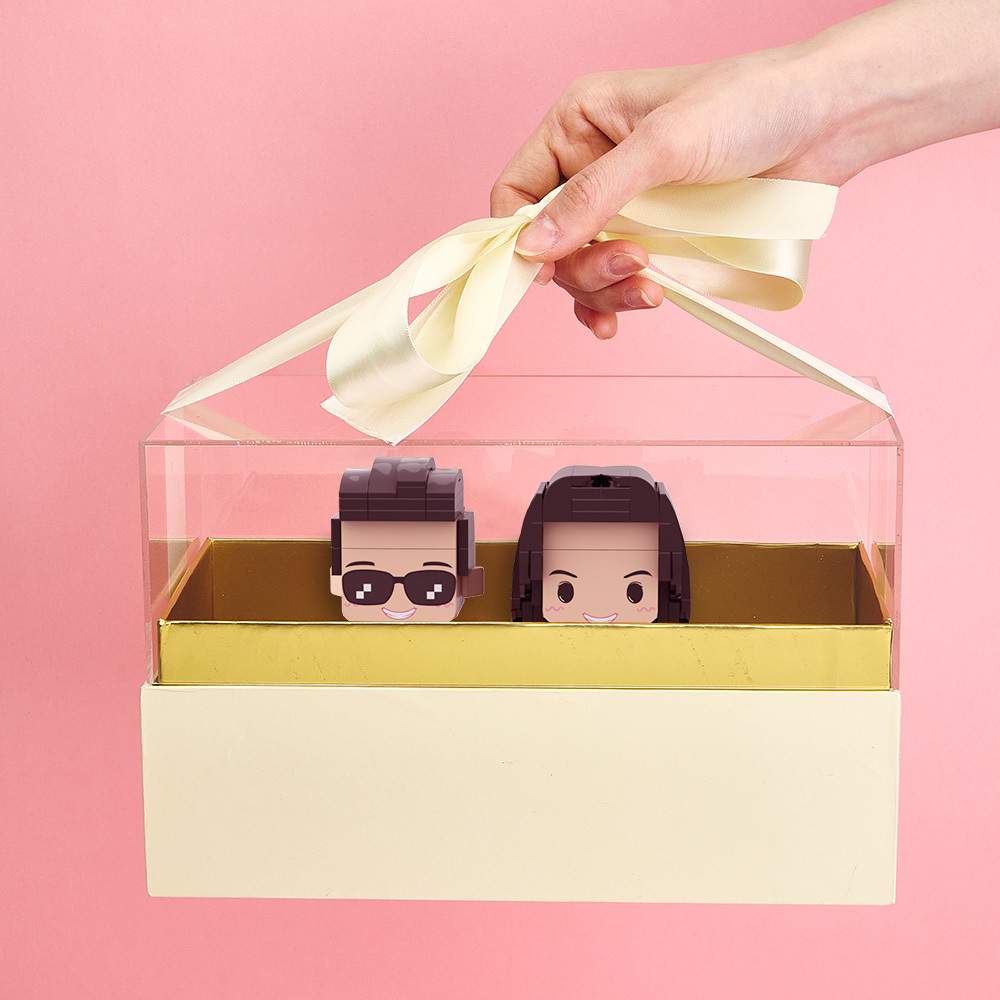Customizable Fully Body 2 People Custom Brick Figures with Gift Box
