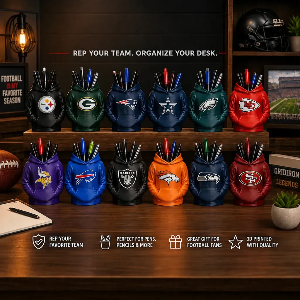 3D Printed Football Hoodie Pen Holder | Team Desk Organizer - 
