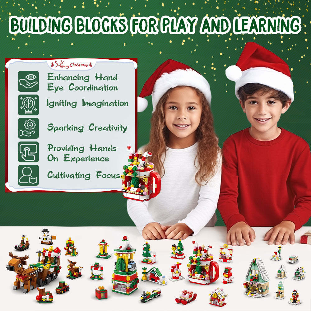 Christmas Sleigh Brick Figures Blind Box Christmas Brick Figures Surprise Blind Box 24 Calendar Countdown Gift Box