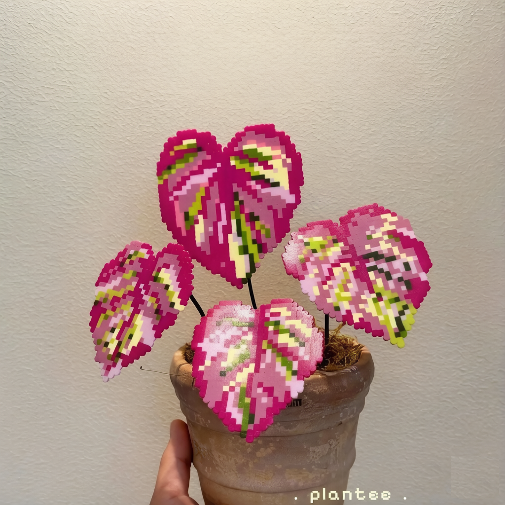 Handmade Perler Bead Pixel Art Green Plant Ornament – No Pot Included