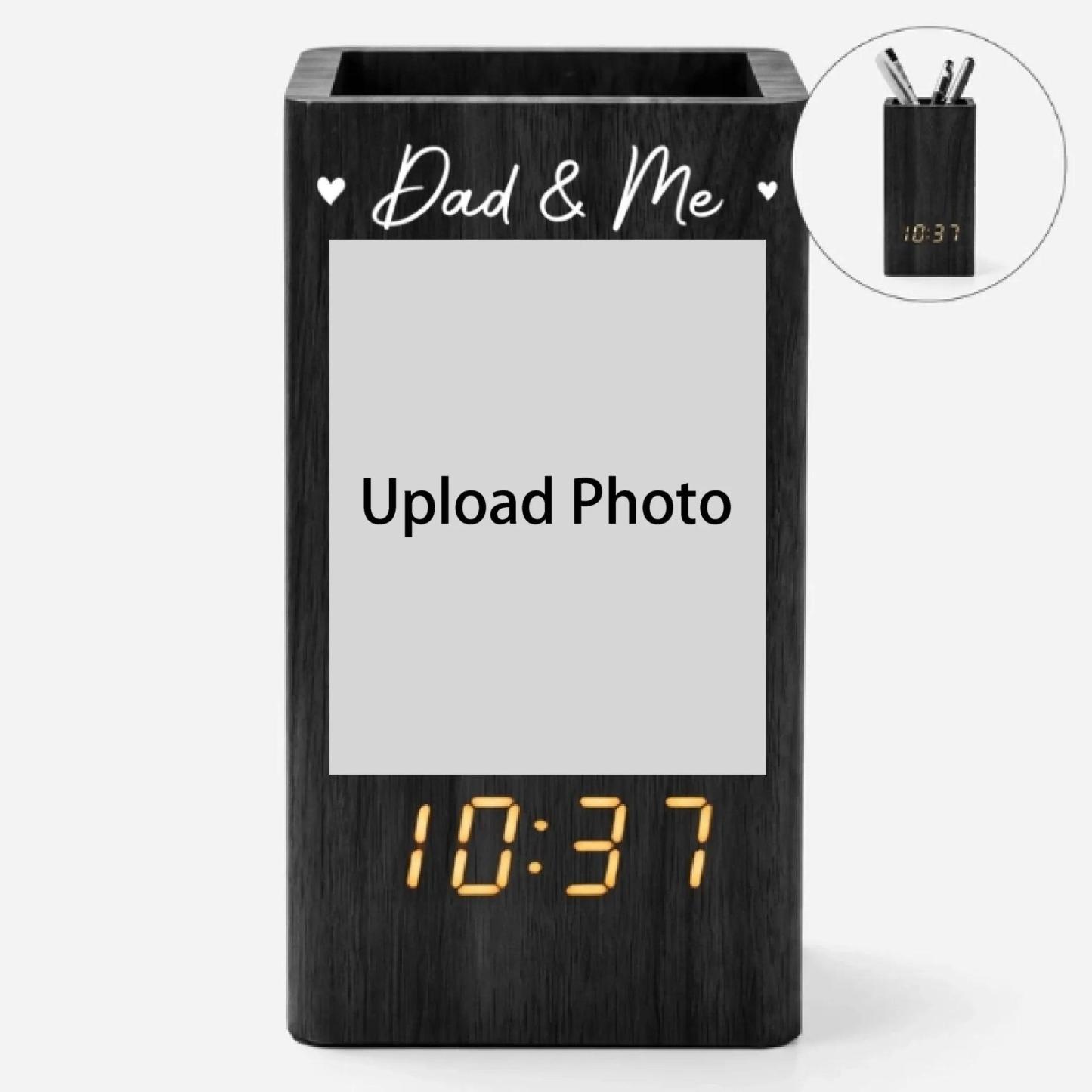 Personalised I Love You Photo Pen Holder With Clock for Mum/Dad