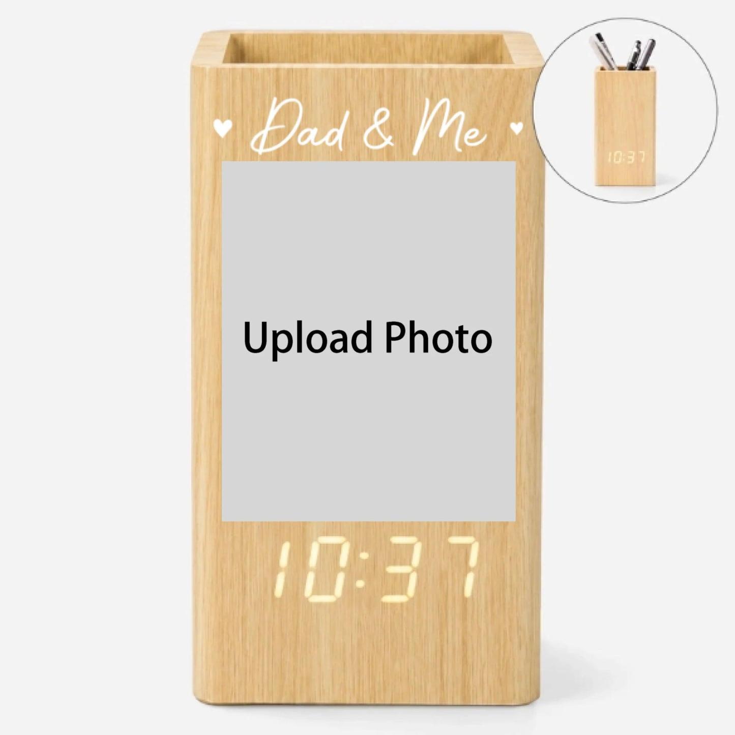 Personalised I Love You Photo Pen Holder With Clock for Mum/Dad